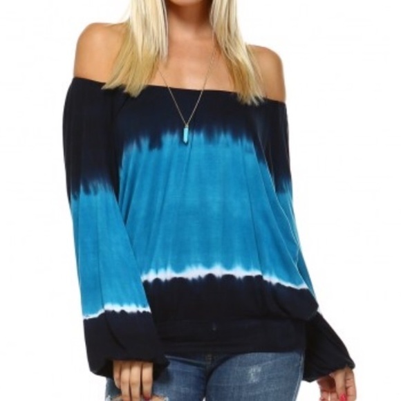 Off shoulder turquoise and navy top - Picture 1 of 5